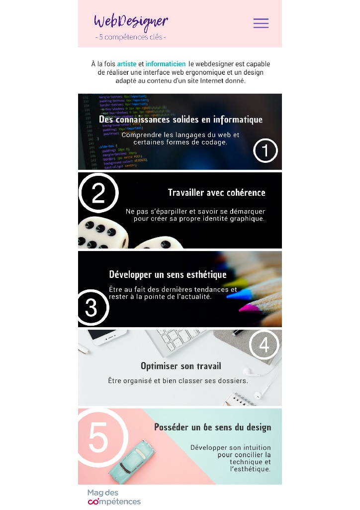 Webdesigner Infographie les 5 competences cles